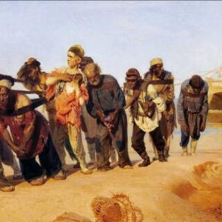 世界名画之列宾《伏尔加河上的纤夫》