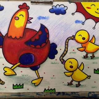 儿童画 母鸡和小鸡