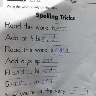 phonics:word family~end~Spelling Tricks 