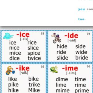 Lesson16-17:ice;ide;ike;ime