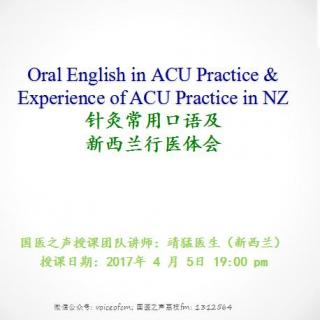 NO.275  2017中医英语双语班(12)：针灸常用口语及行医体会 靖猛老师