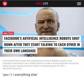 170914 用人类不懂的自创语言交流，脸书的人工智能机器人被叫停