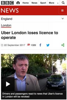 170926 Uber London loses license to operate