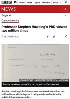 171031 Professor Stephen Hawking's PhD viewed two million times