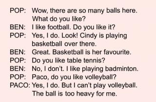 Unit 15 Do you like volleyball？课文部分。