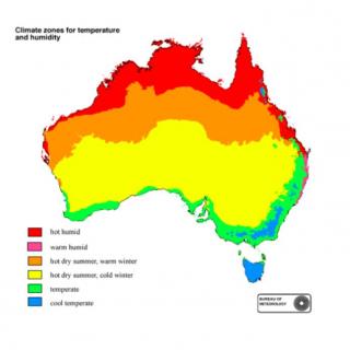 DI 9 Australia illustrating climate zones based on their temperature and humidity