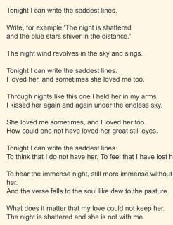 "Tonight I Can Write The Saddest Lines" by Pablo Neruda