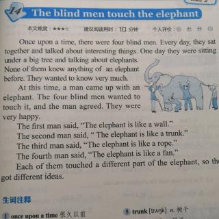 嘟嘟英语阅读五年级14：The blind men touch the elephant