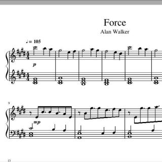 Alan Walker Force Piano 钢琴谱钢琴曲♪=105