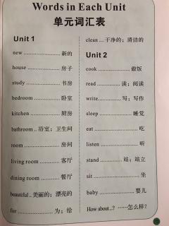 陕旅小学英语四下Unit2单词英汉版