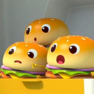 【我爱美食】四个汉堡过马路：Four hamburgers crossing the road