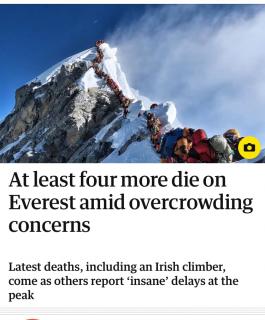 At least four more die on Everest amid overcrowding concerns