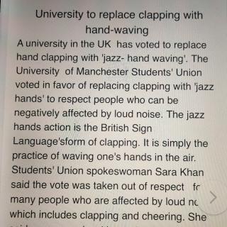 读新闻university to replace clapping with hand -waving