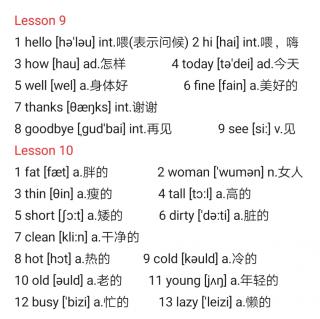 新1 Lesson9-10 单词