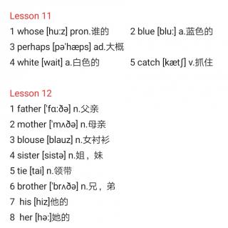 新1 Lesson11-12 单词
