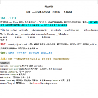 词法一冠词1不定冠词（1）概念