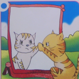 小花猫照镜子卡通图片图片