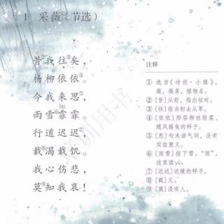 《采薇》－－昔我往矣，杨柳依依。今我来思，雨雪霏霏……