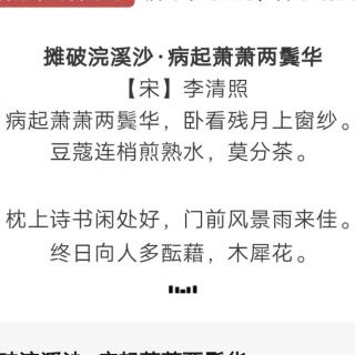 ［又又读诗·李清照］34.摊破浣溪沙·病起萧萧两鬓华（李清照）