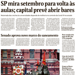 每日读报：巴西圣保罗州将于9月复课；圣保罗市将开放酒吧
