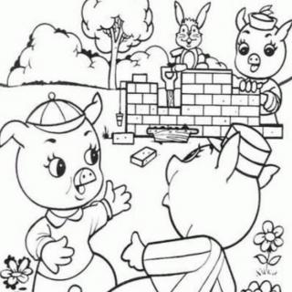 三只小猪盖房子绘画图片