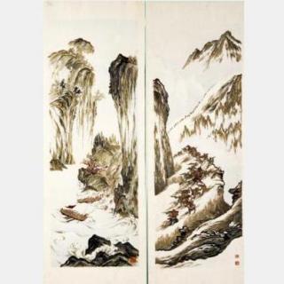 潮州麦秆贴画《金沙水拍云崖暖》《更喜岷山千里雪》