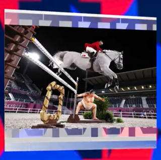 相扑雕塑惊现奥运马术赛场，多匹赛马受到惊吓！