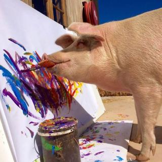 一头猪作了幅画，卖出43万，每幅画还有“亲鼻签名”？“猪鼻子”用英语怎么说？