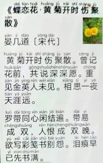 蝶恋花.黄菊开时伤聚散 宋 晏几道