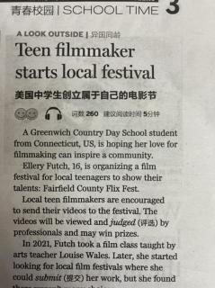 Teen filmmaker starts local festival（read by Rebecca）