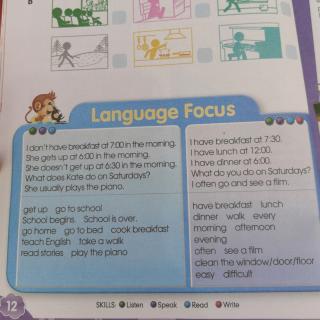 六年级上册Unit1第12页   Language Focus