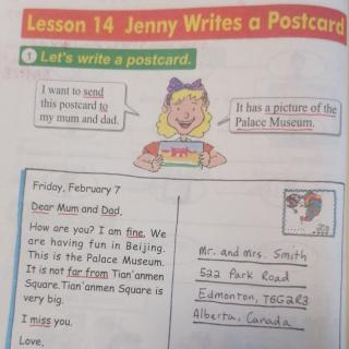 Lesson. 14.  Jenny.  writes. a. Postcard
