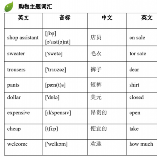 初一预科班词汇—购物主题词汇