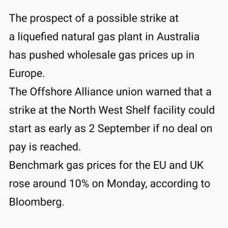 20230824澳洲罢工风波发酵，欧洲天然气价格“受惊”跳涨
