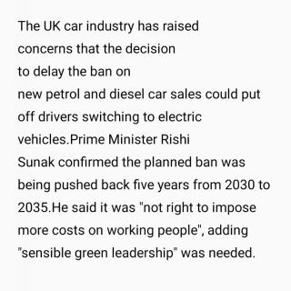 20230925英国政府确认燃油车禁令再推迟5年