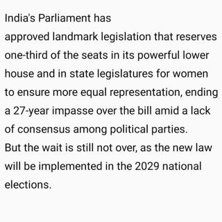 20230927历史性突破！印度女性努力27年终获33%议会席位