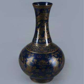 清蓝釉描金龙凤纹瓷赏瓶 · 重庆中国三峡博物馆